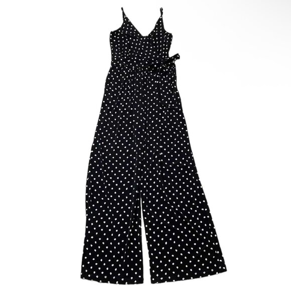 Kaileigh Black with White Polka Dots Sleeveless Jumpsuit Size L - Picture 2 of 7